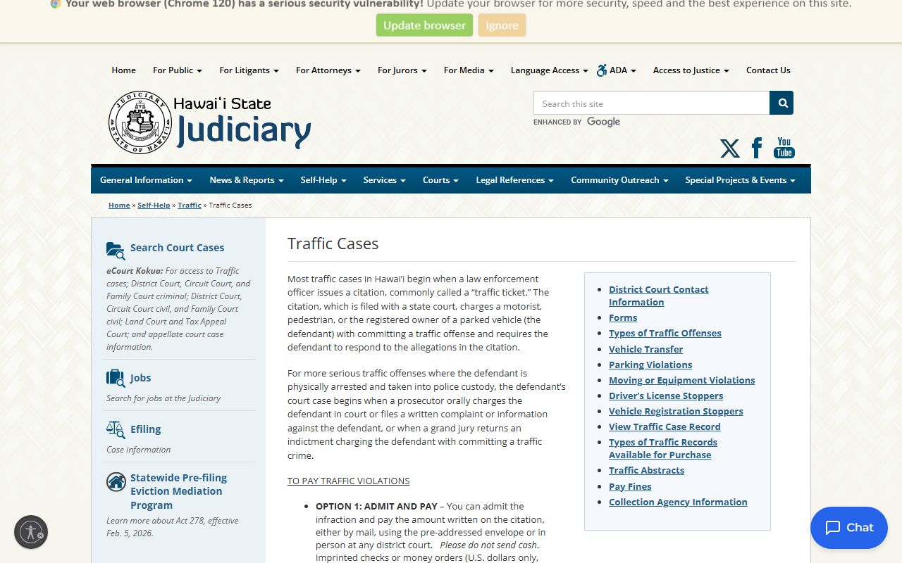 Hawaii State Judiciary traffic case search page for Second Circuit Court Kihei DUI records