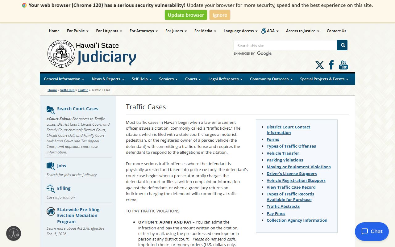 Hawaii State Judiciary traffic case lookup page for Second Circuit Court DUI records in Wailuku