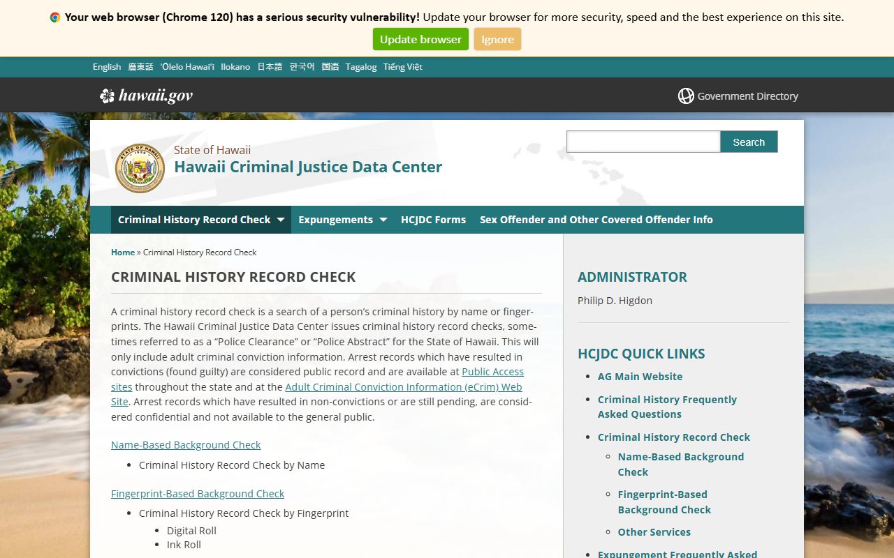 Hawaii Criminal Justice Data Center HCJDC DUI criminal records