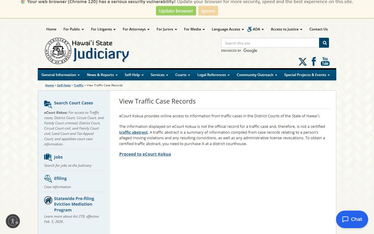 Hawaii eCourt Kokua online DUI records traffic case search