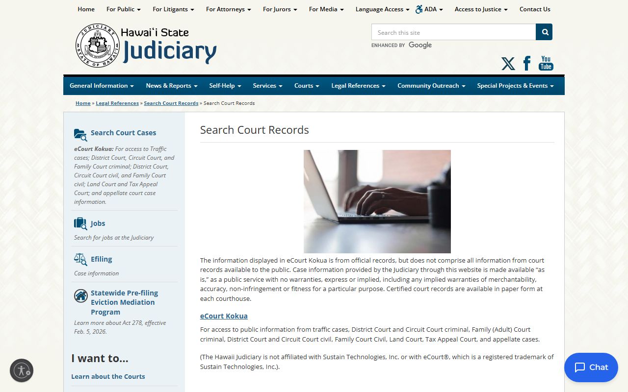 Hawaii State Judiciary eCourt Kokua search DUI records online